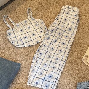 Zara Kids Matching Set in Blue and White like new worn 1x beautiful embroidered